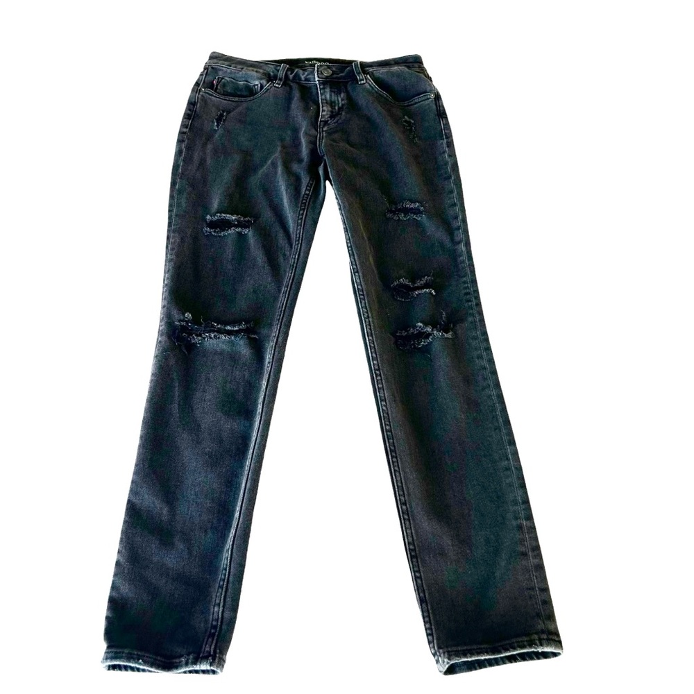 •Black Distressed  Jagger classic fit  Stretch Denim Jeans by Vigoss. Sz …